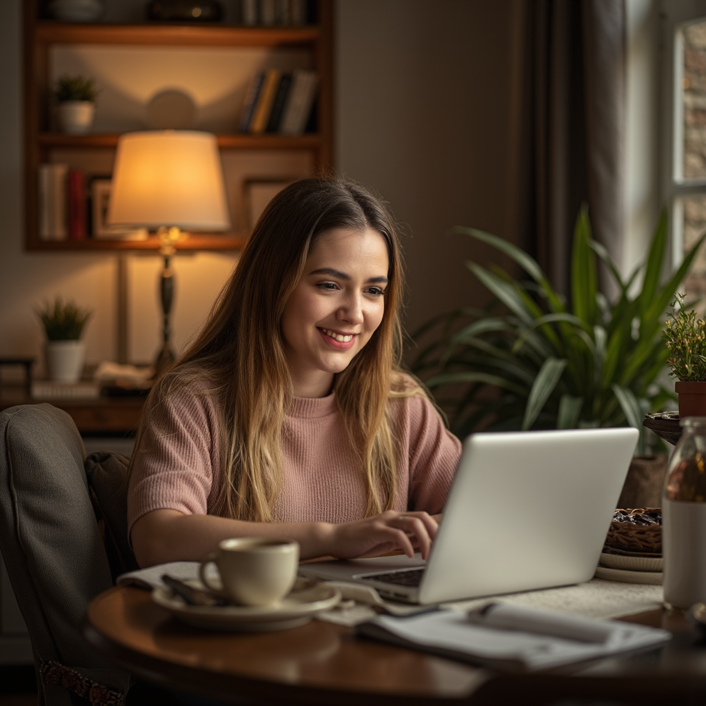 Dirigeante souriante travaillant sur son ordinateur portable